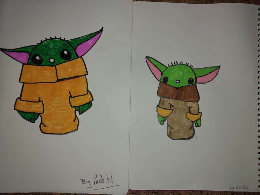 allina and dad drawing yoda